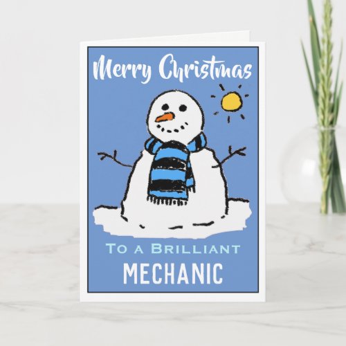 Fun Snowman Christmas Card for a Mechanic