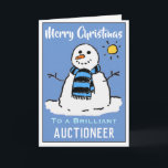 Fun Snowman Christmas Card for an Auctioneer<br><div class="desc">Fun snowman cartoon on a festive Christmas card. Christmas card for an Auctioneer.</div>