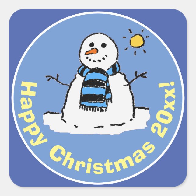 Fun Snowman Christmas Design Square Sticker (Front)