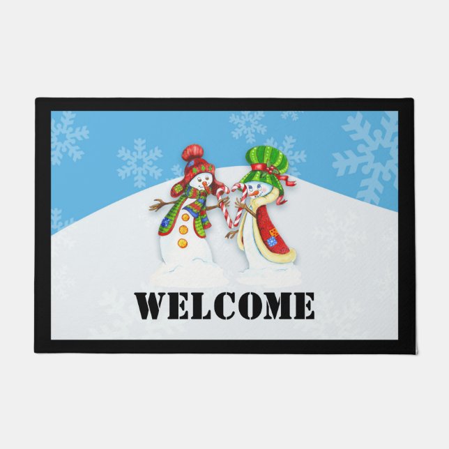 Fun Snowman Christmas Welcome Door Mat (Front)