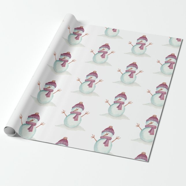 Fun Snowman Christmas Wrapping Paper (Unrolled)