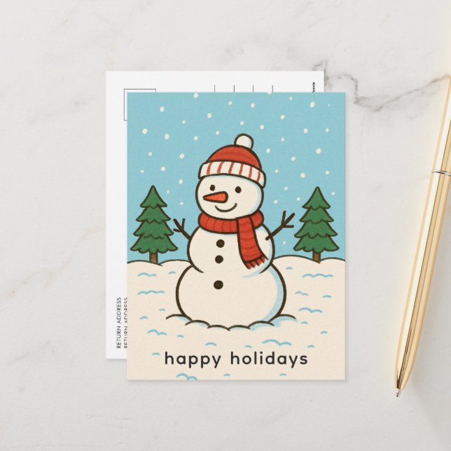 Fun Snowman Cute Christmas Holiday Postcard (Front/Back In Situ)