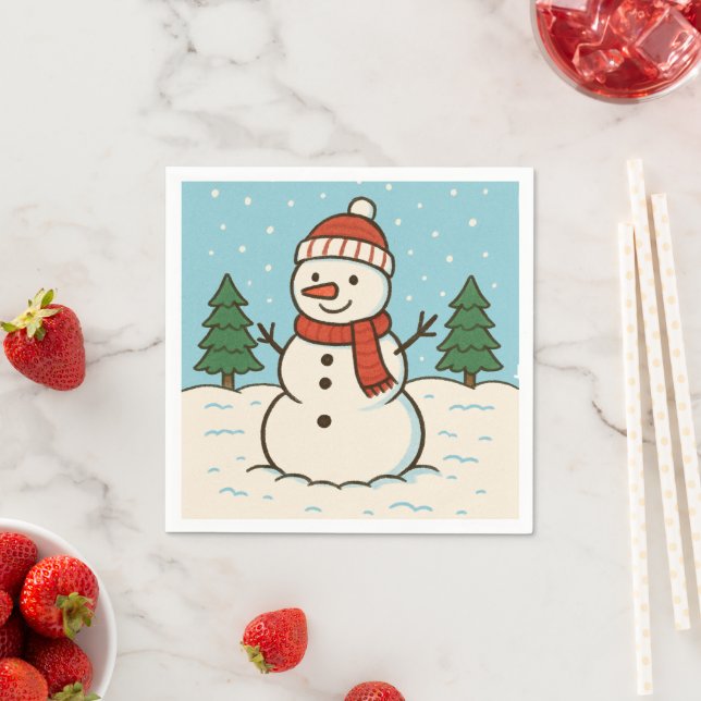 Fun Snowman Cute Christmas Napkins (Insitu)
