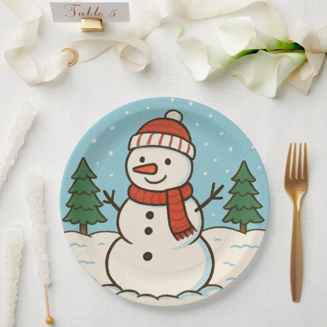 Fun Snowman Cute Christmas Paper Plates (Wedding)