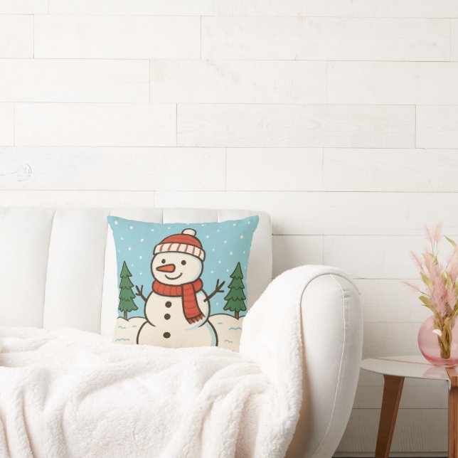 Fun Snowman Cute Christmas Throw Pillow (Couch)