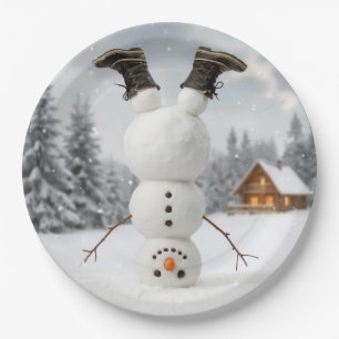 Fun Snowman Doing a Headstand Paper Plates