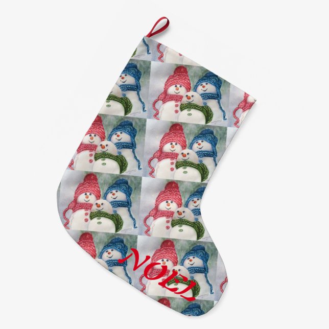 FUN SNOWMAN FAMILY LARGE CHRISTMAS STOCKING (Front (Hanging))