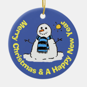 Fun Snowman in a Frosty Winter Scene Ceramic Ornament