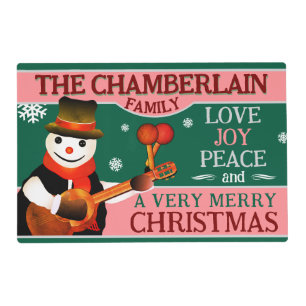 FUN Snowman in Hat and Scarf GREEN Christmas Placemat
