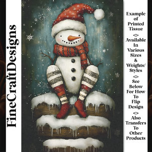 Fun Snowman in Red Santa Hat & Boots BA6 Decoupage Tissue Paper