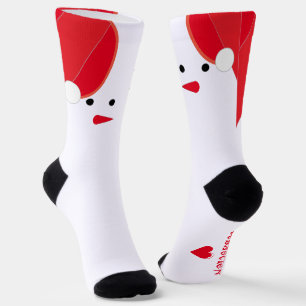 Fun Snowman Name Cute Cozy Red Snowy Heart Socks