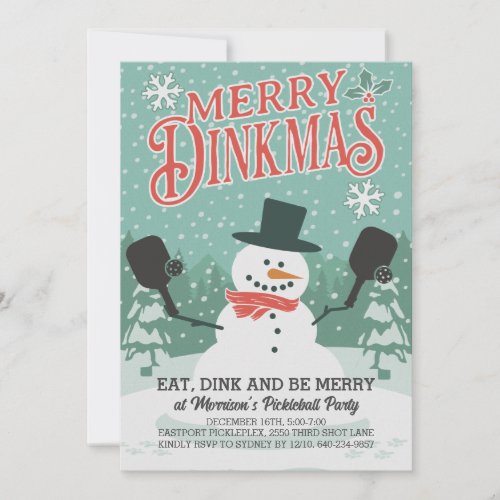 Fun Snowman Pickleball Christmas Party Invitation
