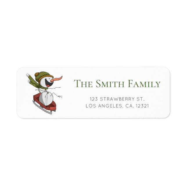 Fun Snowman Sled Christmas Return Address Label (Front)