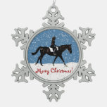 Fun snowy equestrian horse Christmas Snowflake Pewter Christmas Ornament