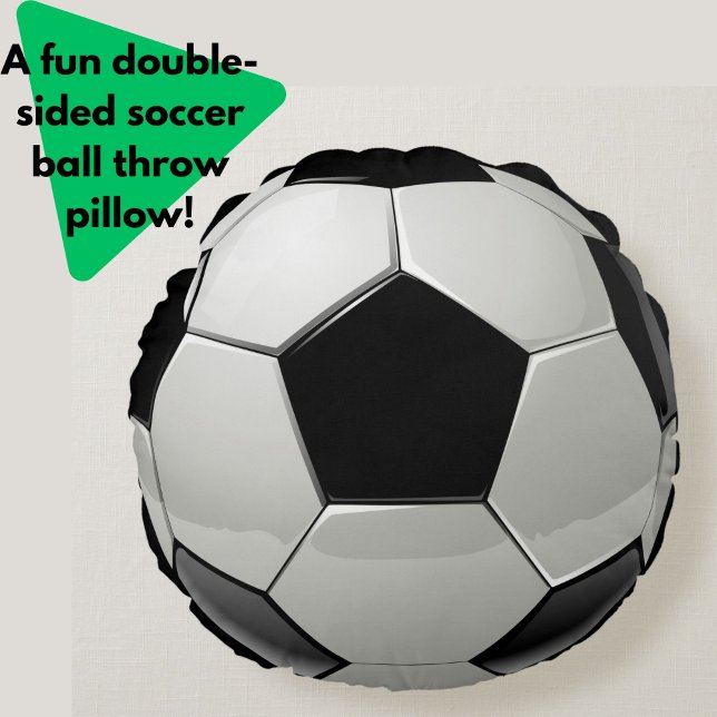 Fun Soccer Ball Black and White Sporty Round Pillow (A fun black + white soccer ball pattern throw pillow cushion. Makes a great gift for sporty types!)