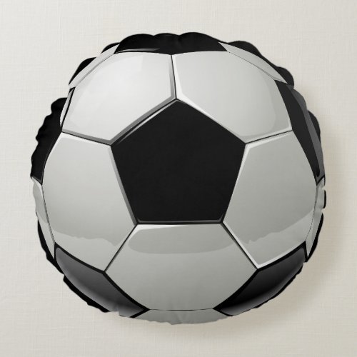 Fun Soccer Ball Black and White Sporty Round Pillow