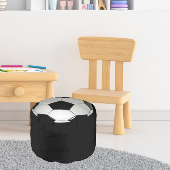 Fun Soccer Ball Black and White Sporty Round Pouf (Fun in a kid's room or rec room!)