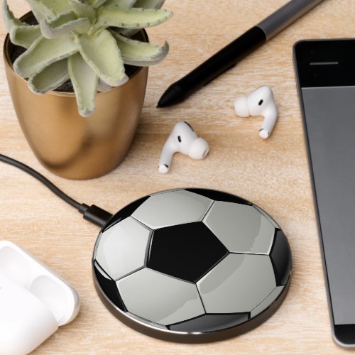 Fun Soccer Ball Modern Black and White Wireless Charger