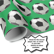 Fun Soccer Ball Pattern on Green Wrapping Paper