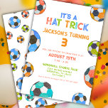 Fun Soccer Hat Trick 3rd Birthday Invitation<br><div class="desc">Get ready to celebrate your little champion's 3rd birthday with these fun Hat Trick soccer-themed invitations! Featuring hand-drawn colorful soccer balls and a playful message, these invites are perfect for any little one's third birthday who loves the game of soccer. Easily personalize the invitation with your party details for a...</div>