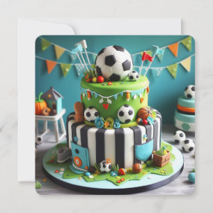 FUN SOCCER THEME KIDS BIRTHDAY CAKE CARD