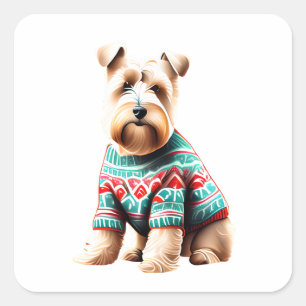 Fun Soft Coated Wheaten Terrier Christmas Sweater Square Sticker