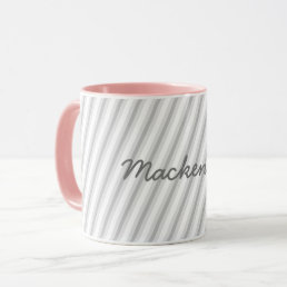 Fun Soft Grey on White Stripes with Name Mug