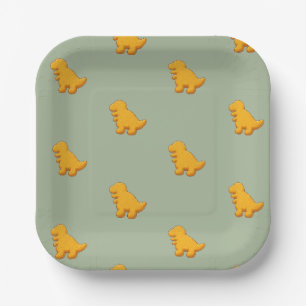 Fun Soft Muted Sage Green Dinosaur Chicken Nugget  Paper Plates