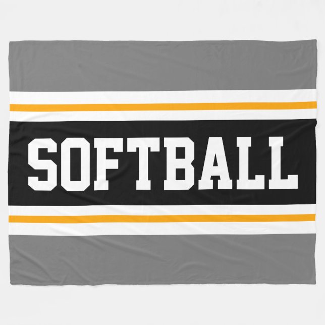 Fun SOFTBALL Gray Black Athletic Racing Stripes Fleece Blanket (Front (Horizontal))