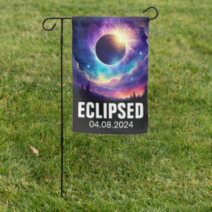 Fun Solar Eclipse and Purple Cosmic Sky Your Town Garden Flag