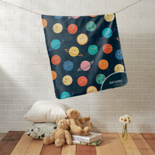 Fun Solar System Planets Pattern Blue Baby Blanket