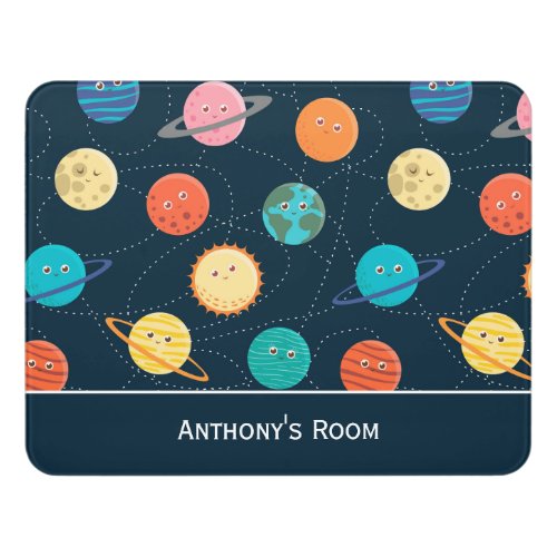 Fun Solar System Planets Pattern for Kids Blue Door Sign
