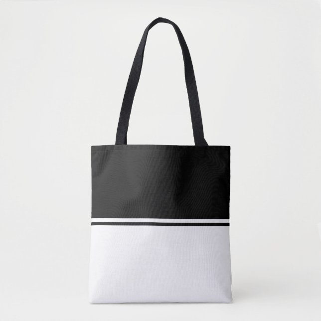 Fun Sophisticated Black White Striped Color Block Tote Bag (Front)