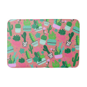 Fun Southwestern Cute Girly Pink Cactus Pattern Bath Mat