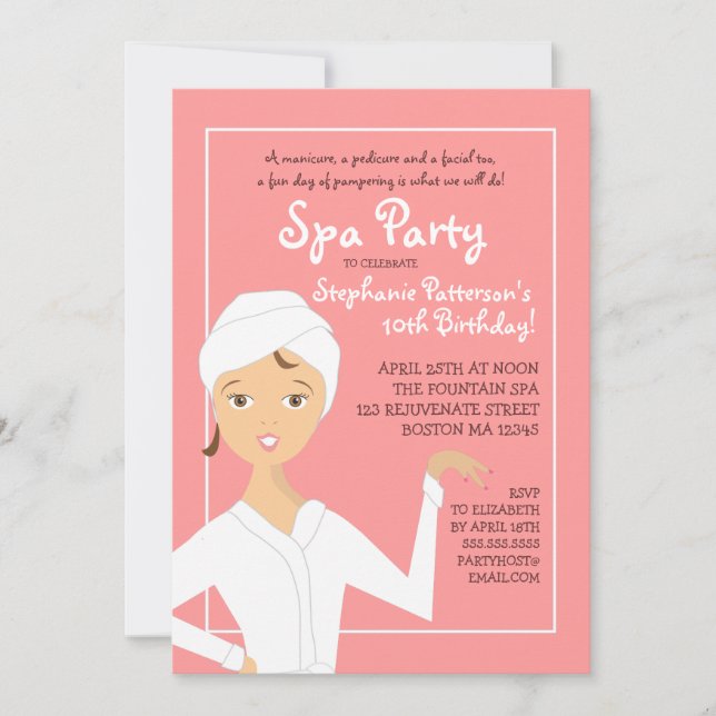 Fun Spa Girl Birthday Spa Party Invitation | Pink (Front)
