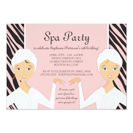 fun spa girl birthday spa party invitation zebra