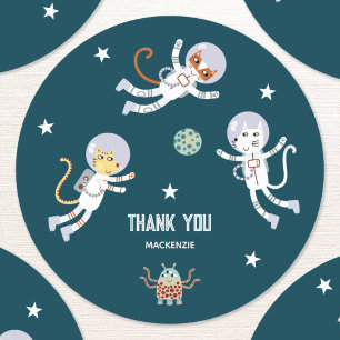 Fun Space Cats Personalized First Birthday Party Classic Round Sticker