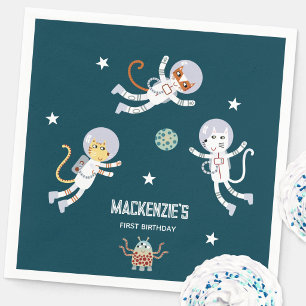 Fun Space Cats Personalized First Birthday Party Napkins