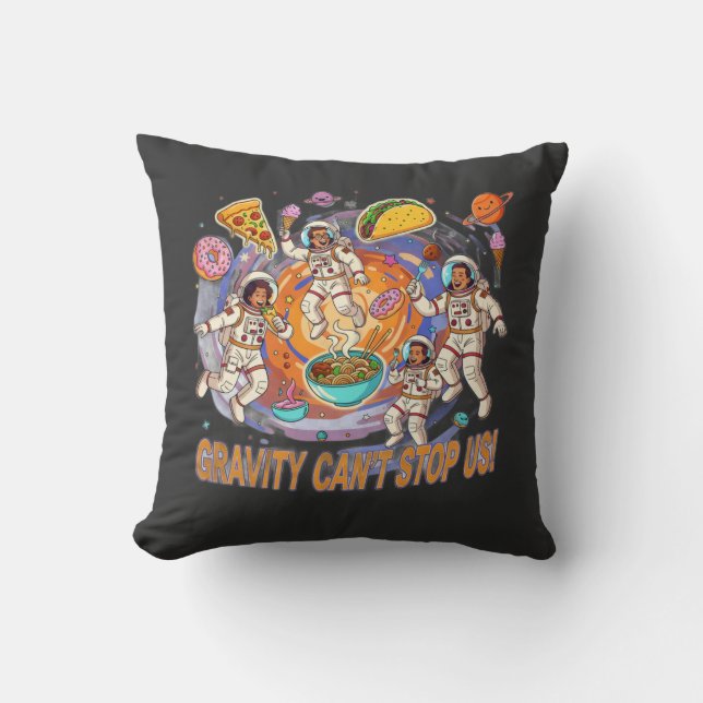 Fun Space Food Adventure Design | Cosmic Food Throw Pillow (Front)