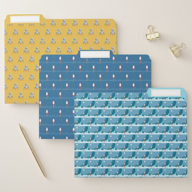 Fun Space Rocket Ship Yellow Blue Set File Folder (Set)