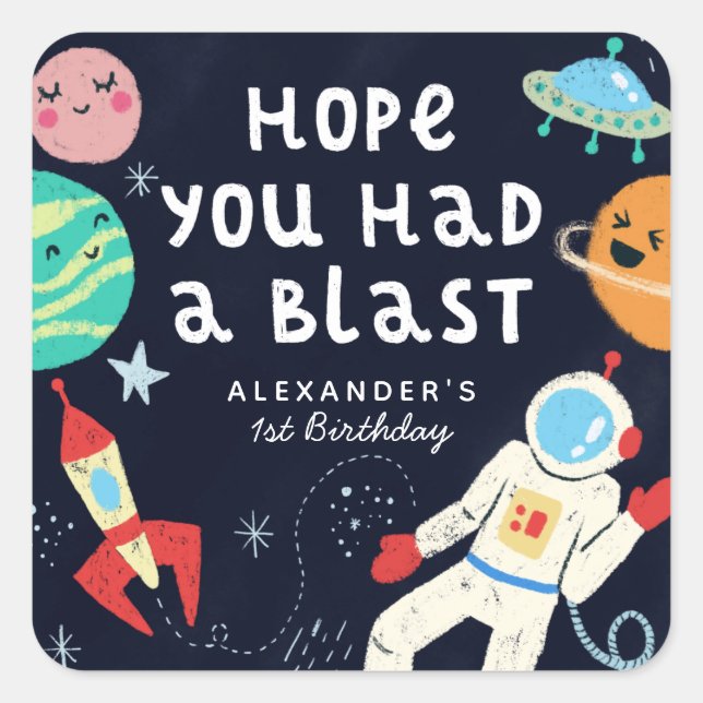 Fun Space Theme Birthday Party Favor Square Sticker (Front)
