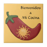 Fun Spanish Hot Red Chile Pepper Kitchen Welcome Ceramic Tile at Zazzle