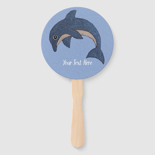 Fun Sparkle Like Jumping Blue White Dolphin Hand Fan (Front)