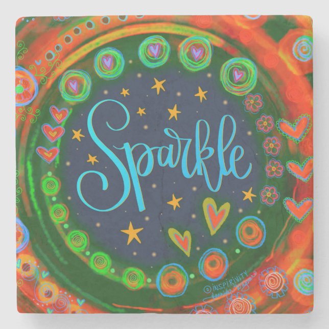 Fun Sparkle Stars Hearts Whimsical Stone Coaster (Front)