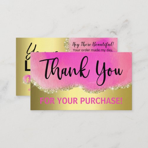 Fun Sparkly Pink Agate Thank You Purchase Business Card