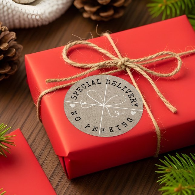 Fun Special Delivery No Peeking Kraft Paper Parcel Classic Round Sticker (Fun Special Delivery No Peeking Kraft Paper Parcel Classic Round Sticker)