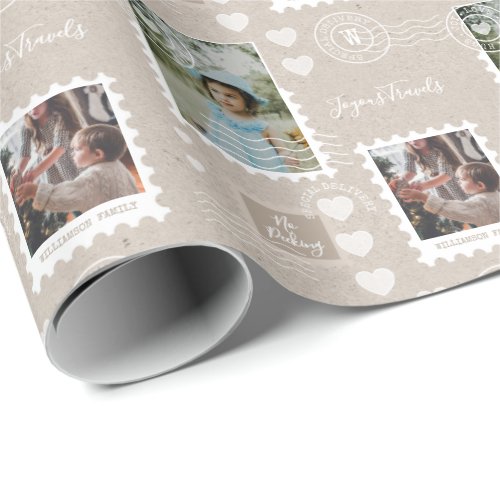 Fun Special Delivery Postage Stamps Photo Collage Wrapping Paper
