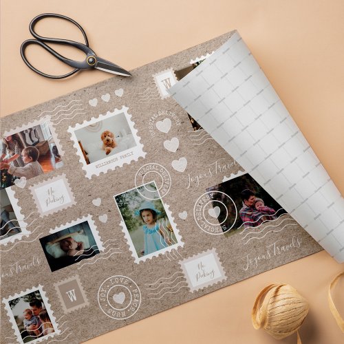 Fun Special Delivery Postage Stamps Photo Collage Wrapping Paper Sheets