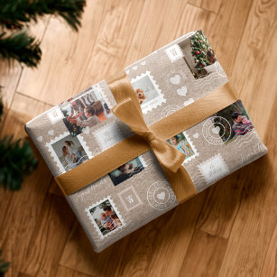 Minimalist Brown Kraft + Black Christmas Trio Gift Wrapping Paper
