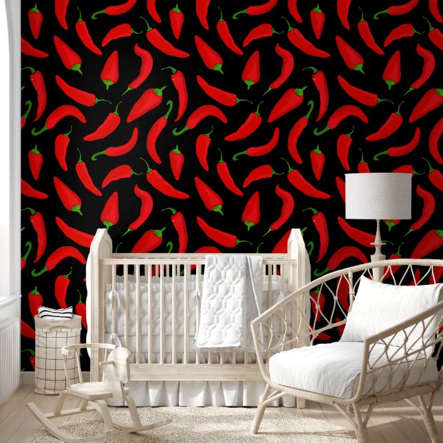 Fun Spicy Red Chili Peppers Red Black Wallpaper (Kids)